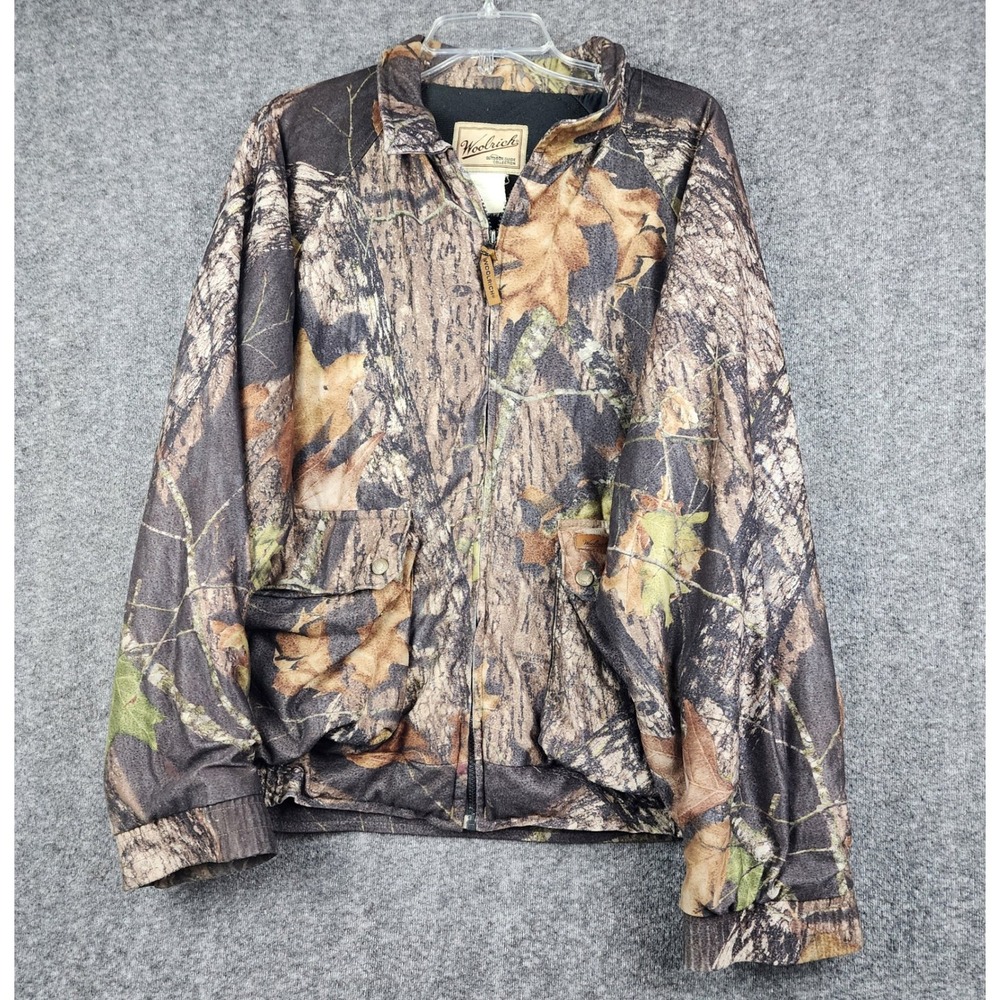 Woolrich Bomber Jacket Mens XL Brown Mossy Oak Camo Zip Up Outdoor Collection